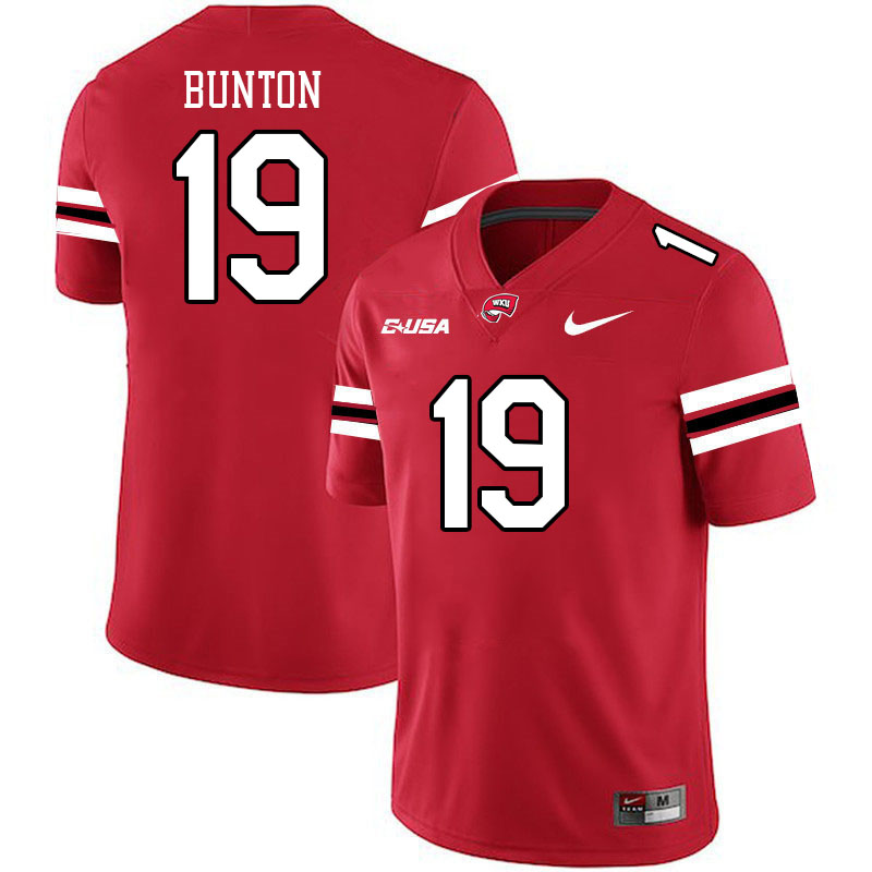Western Kentucky Hilltoppers #19 Javy Bunton College Football Jerseys Stitched Sale-Red